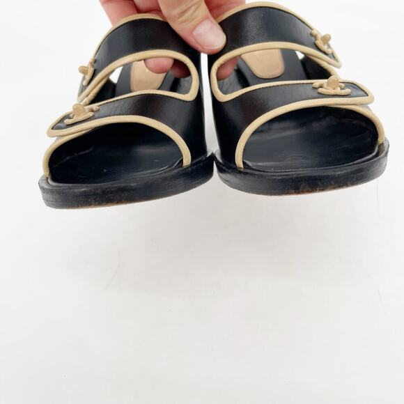 Vintage Chanel Black & Beige Leather CC Logo Slide Mule Heels size EU 36 - Picture 8 of 14